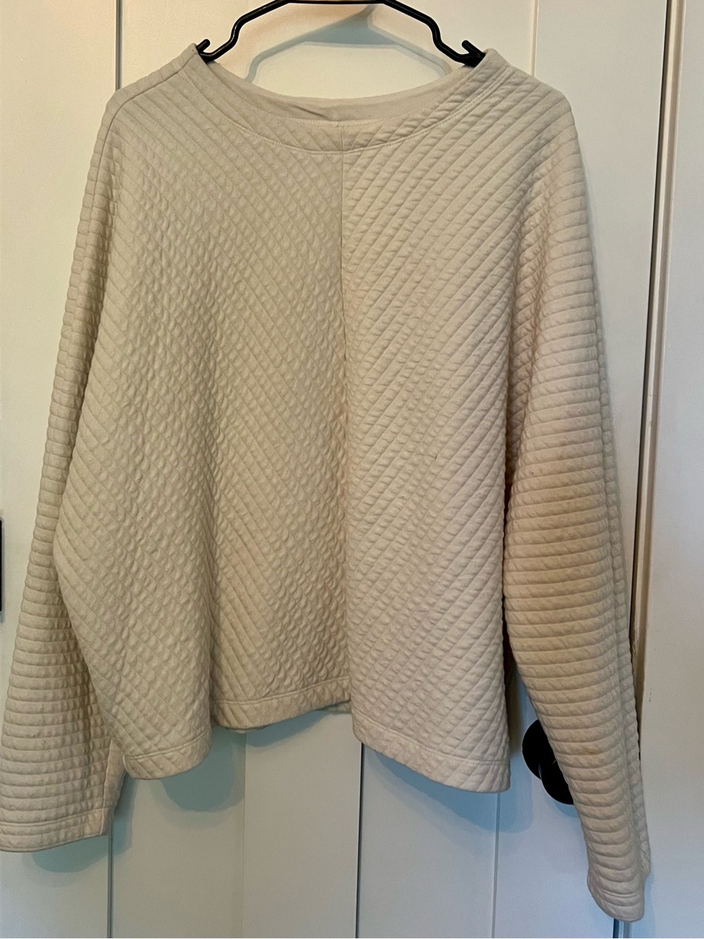 a new day Quilted Crewneck Sweater in Cream